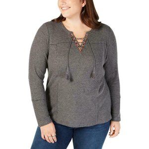 Style & Co Women's Embroidered Lace-Up Henley